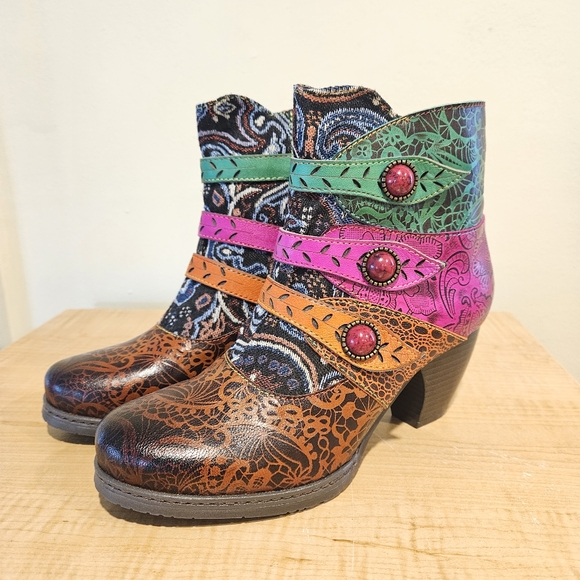 Unique Mixed Media Leather Boots - Picture 2 of 11